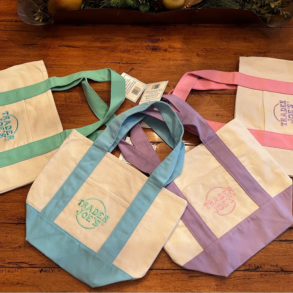Trader Joe’s Pastel Mini Canvas Tote Bag Collection - Blue, Purple, Pink NWT